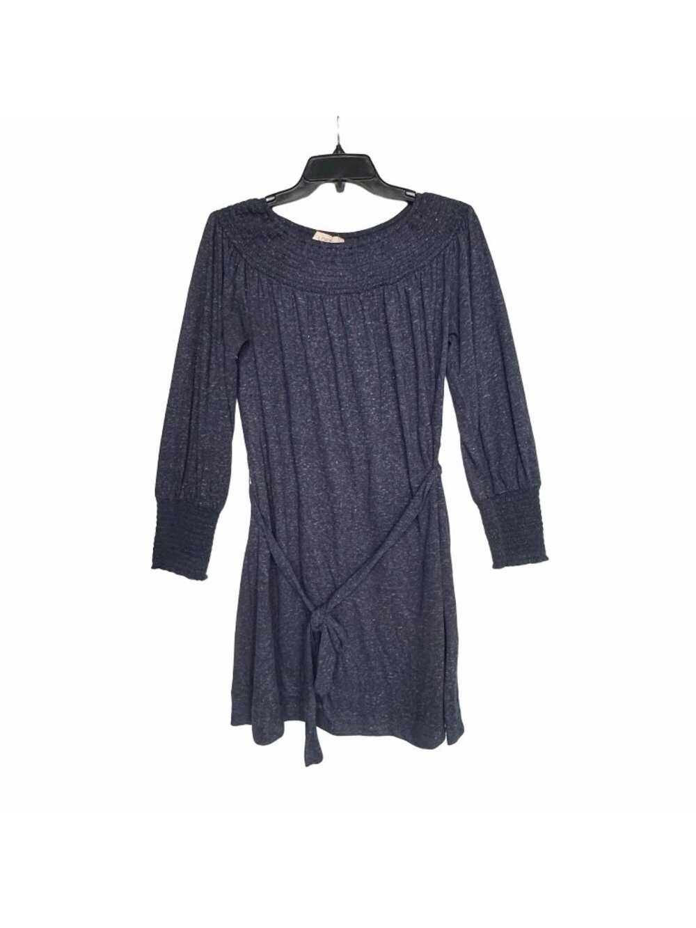 ✨LOFT Size S Womens Gray Speckled White Long Sleeve Belted knit Dress boat neck